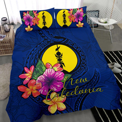 Polynesian Bedding Set - New Caledonia Duvet Cover Set Floral With Seal Blue