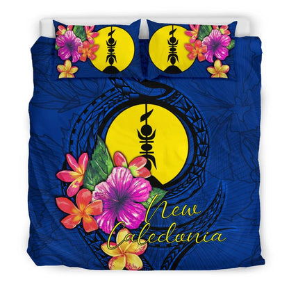 Polynesian Bedding Set - New Caledonia Duvet Cover Set Floral With Seal Blue