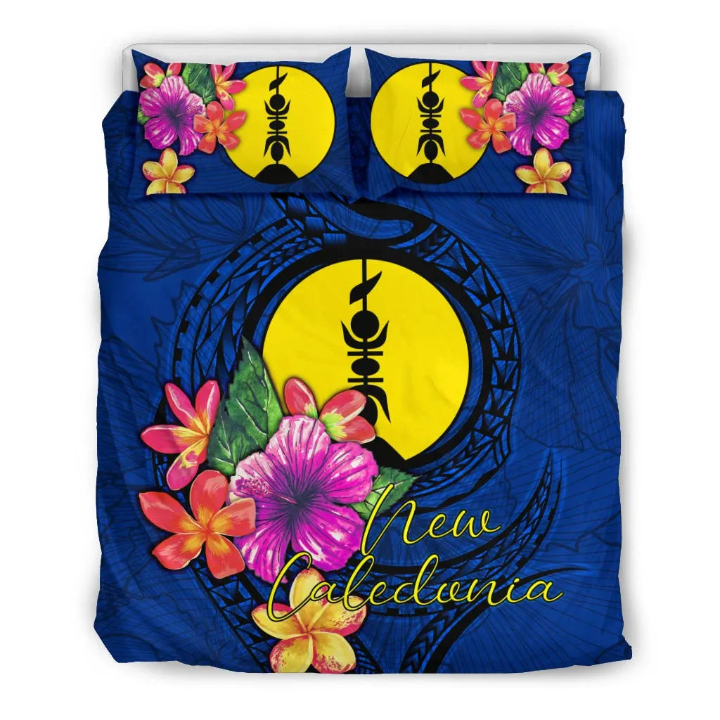 Polynesian Bedding Set - New Caledonia Duvet Cover Set Floral With Seal Blue