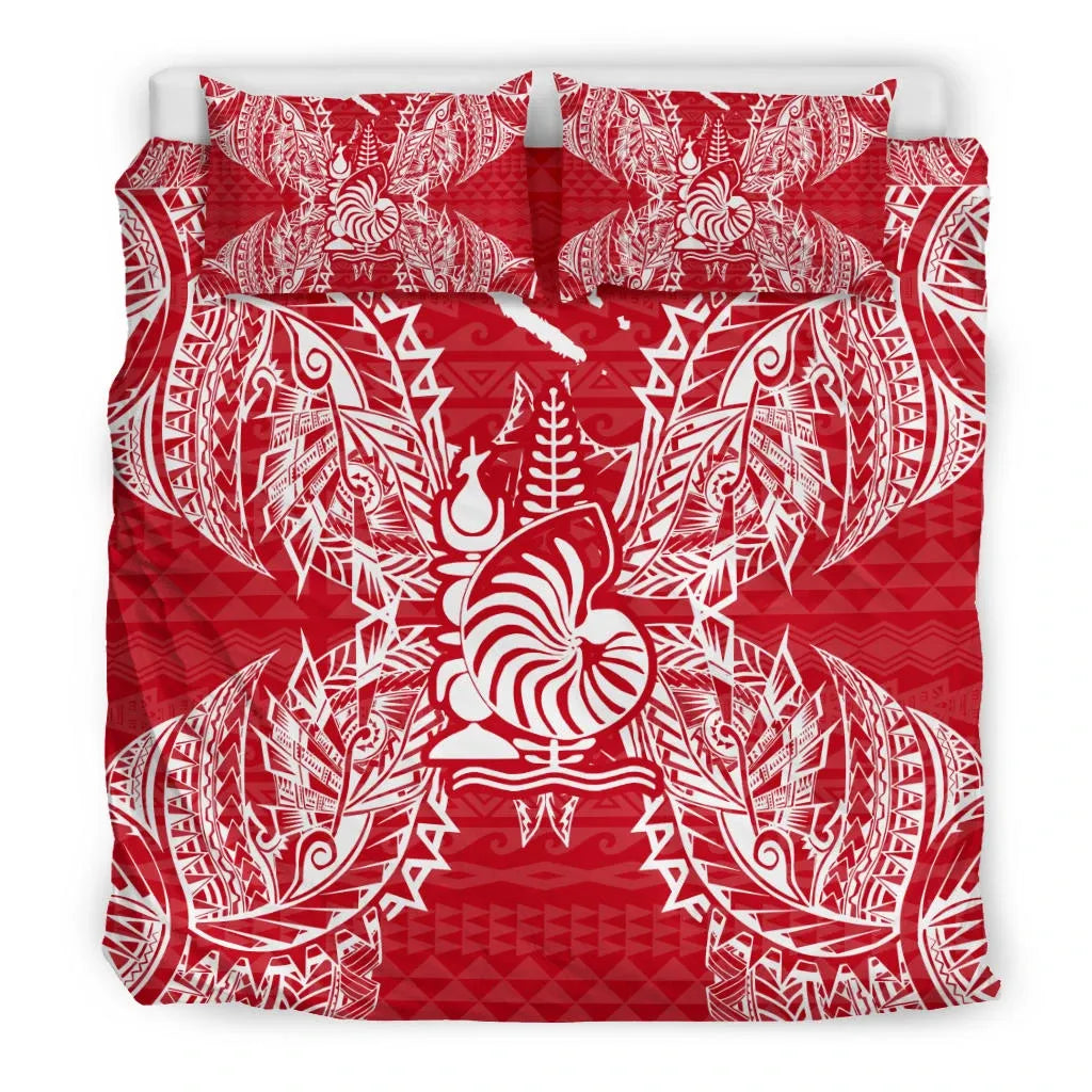Polynesian Bedding Set - New Caledonia Duvet Cover Set Map Red White