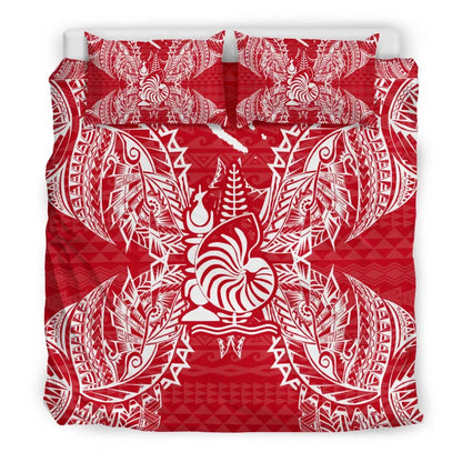 Polynesian Bedding Set - New Caledonia Duvet Cover Set Map Red White