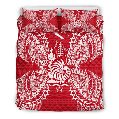 Polynesian Bedding Set - New Caledonia Duvet Cover Set Map Red White