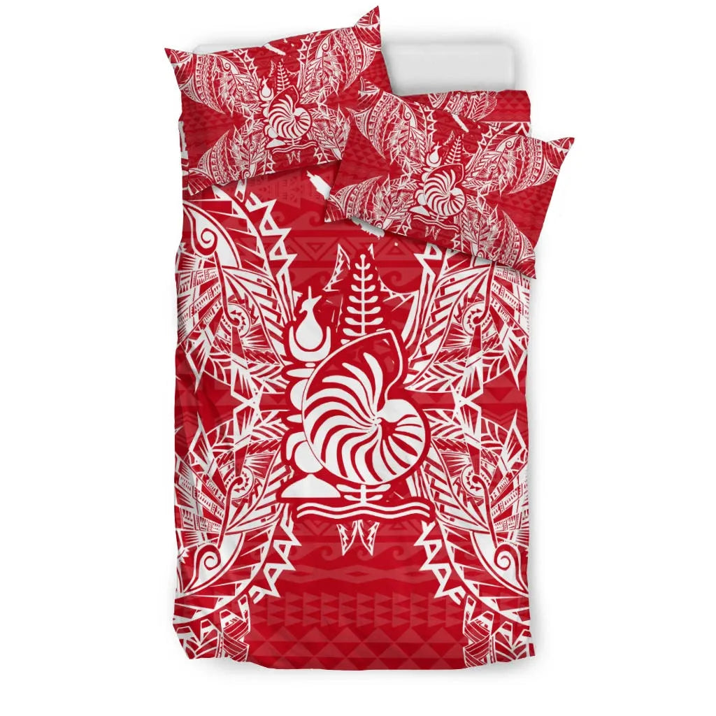 Polynesian Bedding Set - New Caledonia Duvet Cover Set Map Red White