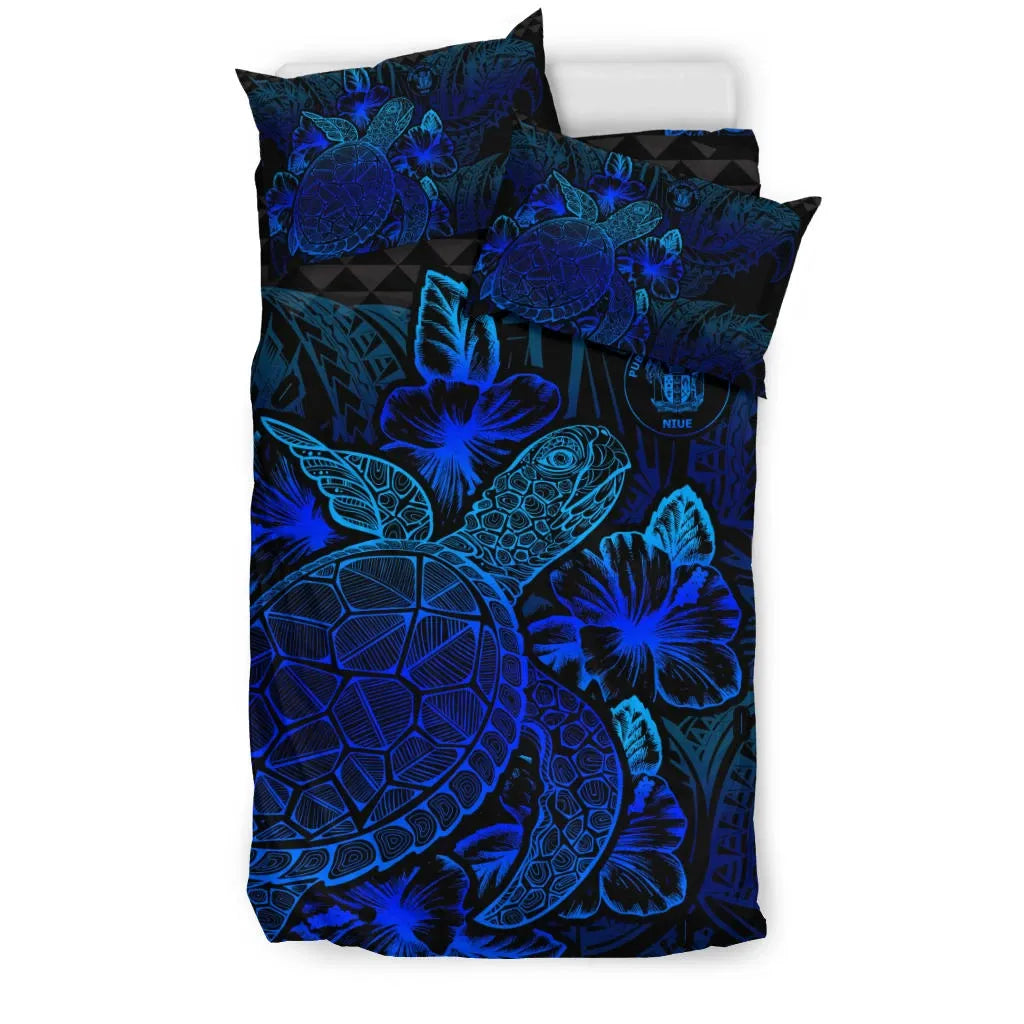 Polynesian Bedding Set - Niue Duvet Cover Set Blue Color