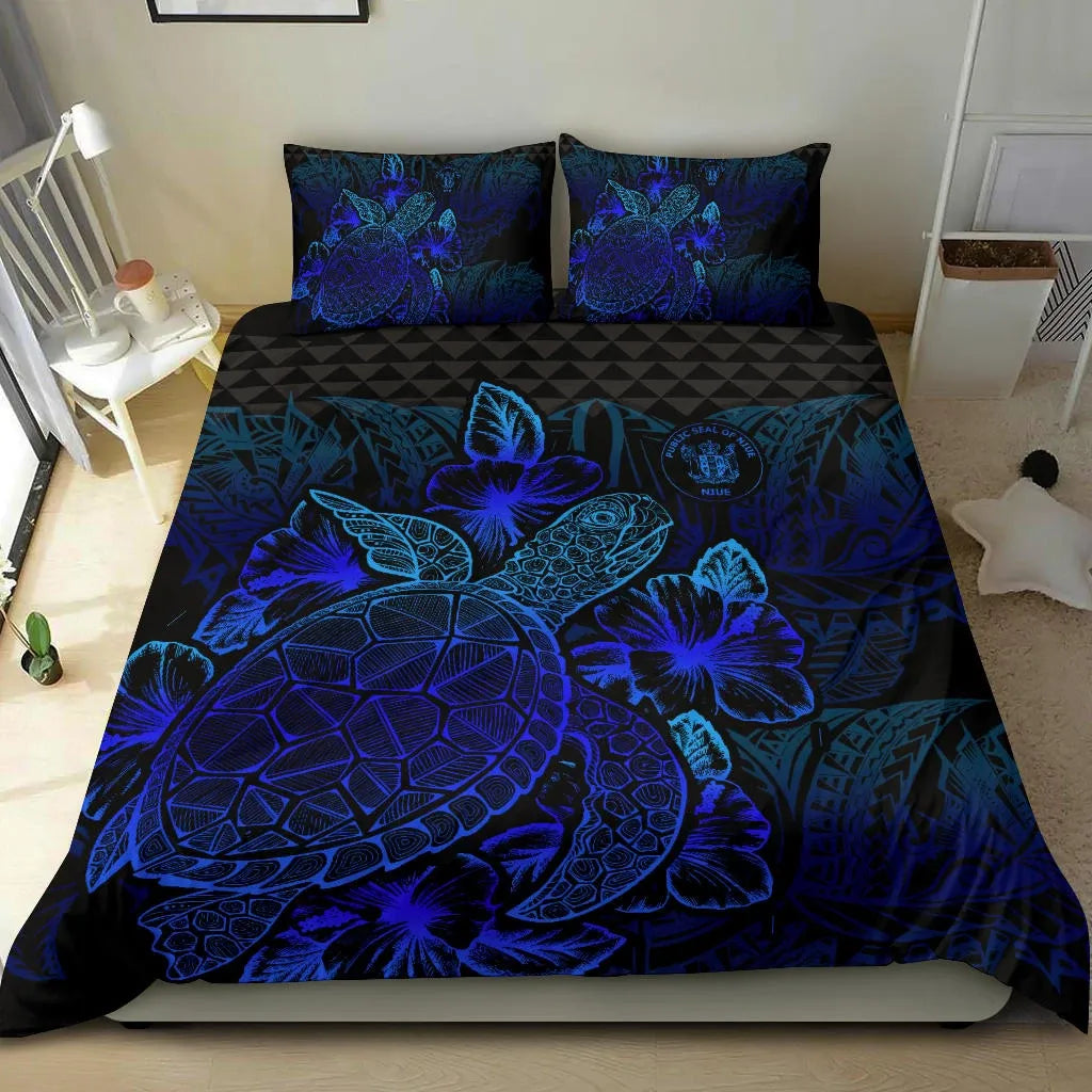 Polynesian Bedding Set - Niue Duvet Cover Set Blue Color