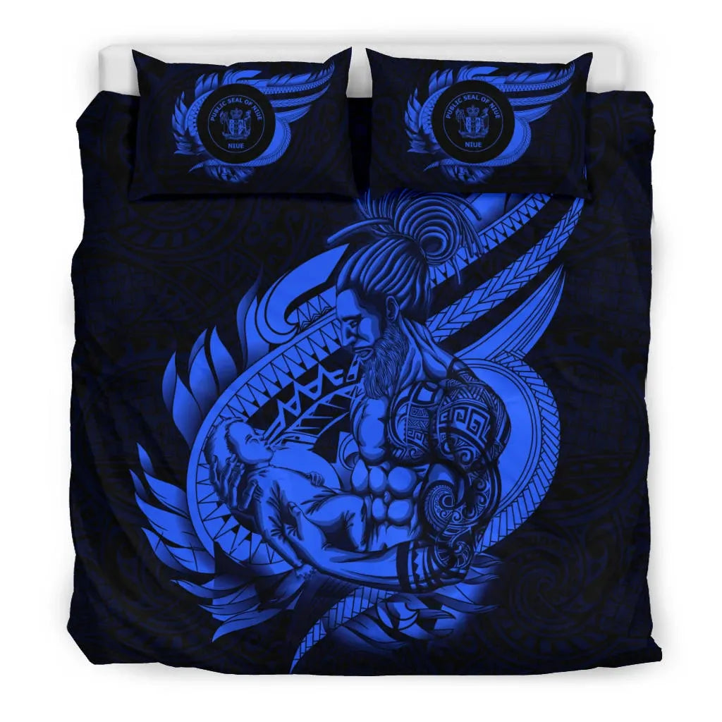 Polynesian Bedding Set - Niue Duvet Cover Set Father And Son Blue