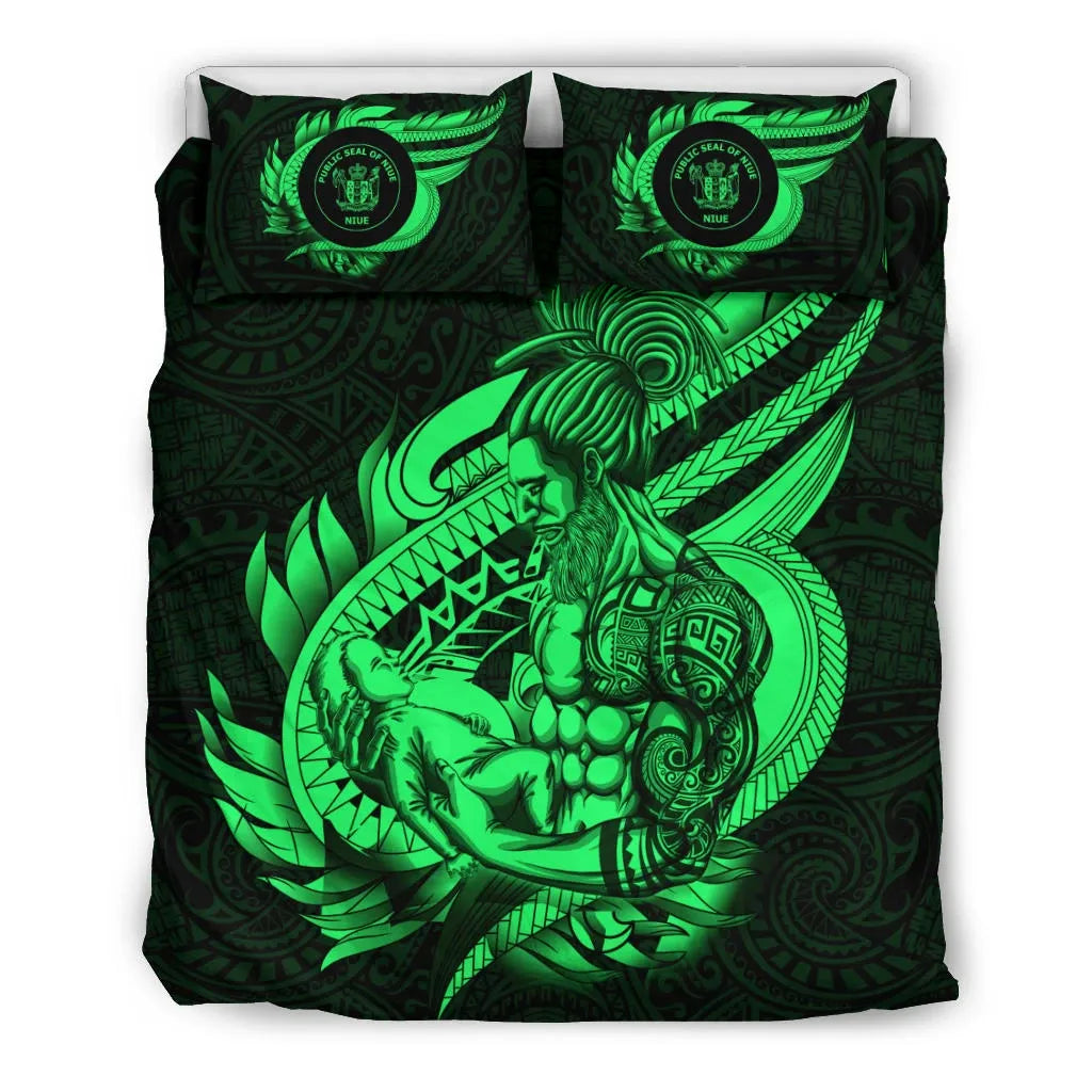 Polynesian Bedding Set - Niue Duvet Cover Set Father And Son Green