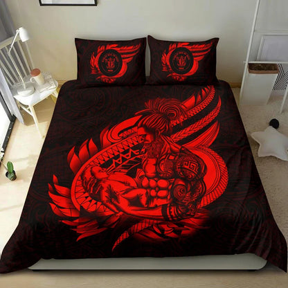 Polynesian Bedding Set - Niue Duvet Cover Set Father And Son Red