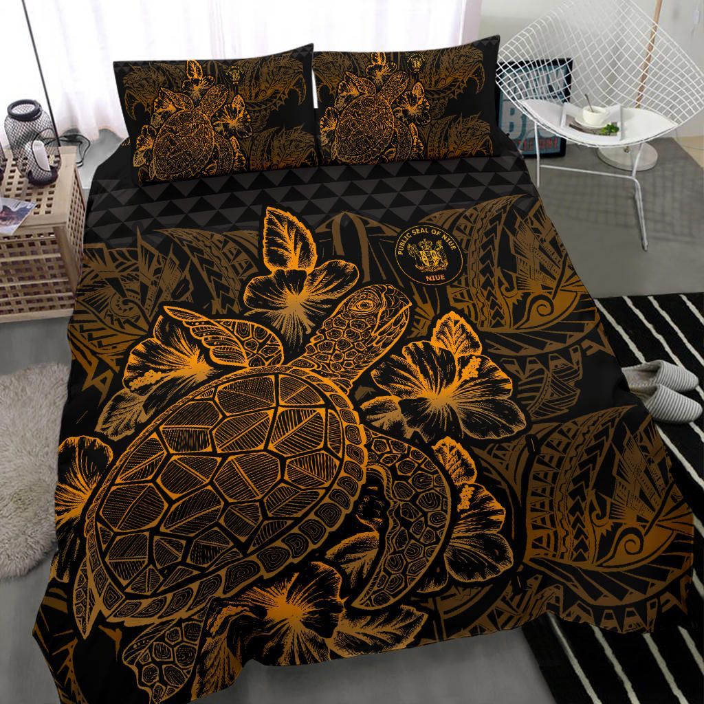 Polynesian Bedding Set - Niue Duvet Cover Set Gold Color