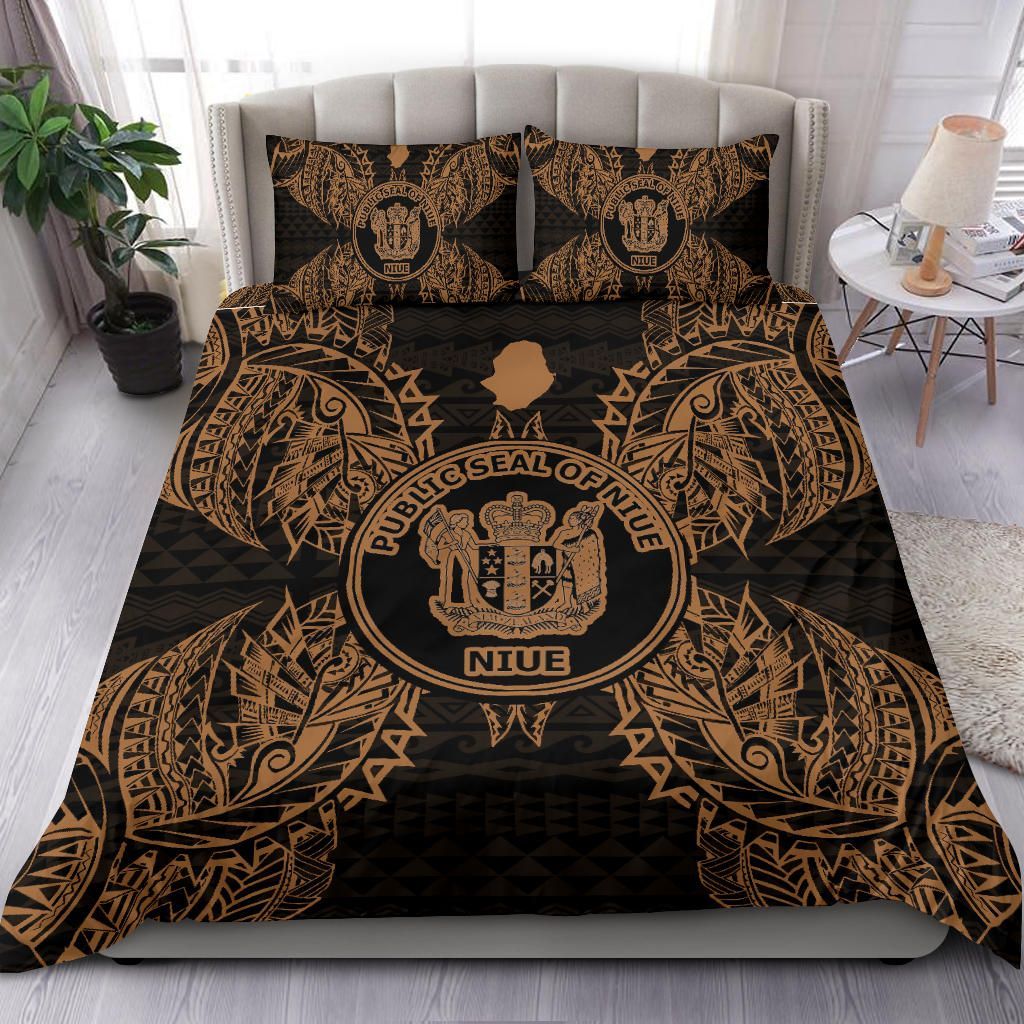 Polynesian Bedding Set - Niue Duvet Cover Set Map Gold