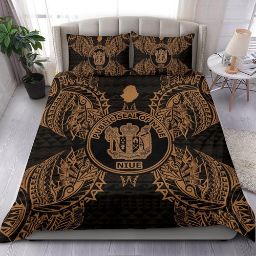 Polynesian Bedding Set - Niue Duvet Cover Set Map Gold
