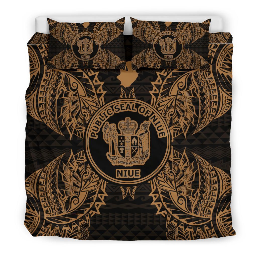 Polynesian Bedding Set - Niue Duvet Cover Set Map Gold