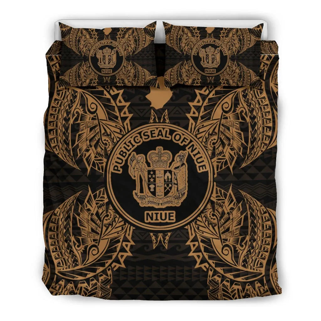 Polynesian Bedding Set - Niue Duvet Cover Set Map Gold