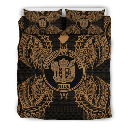 Polynesian Bedding Set - Niue Duvet Cover Set Map Gold