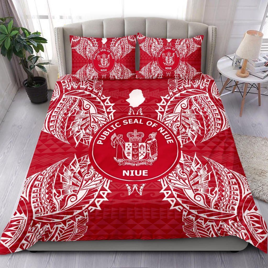 Polynesian Bedding Set - Niue Duvet Cover Set Map Red White