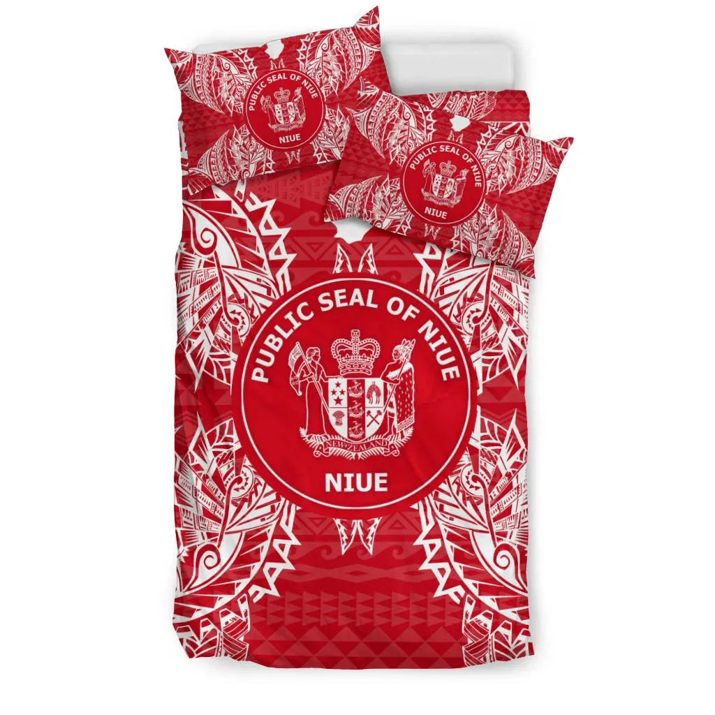 Polynesian Bedding Set - Niue Duvet Cover Set Map Red White
