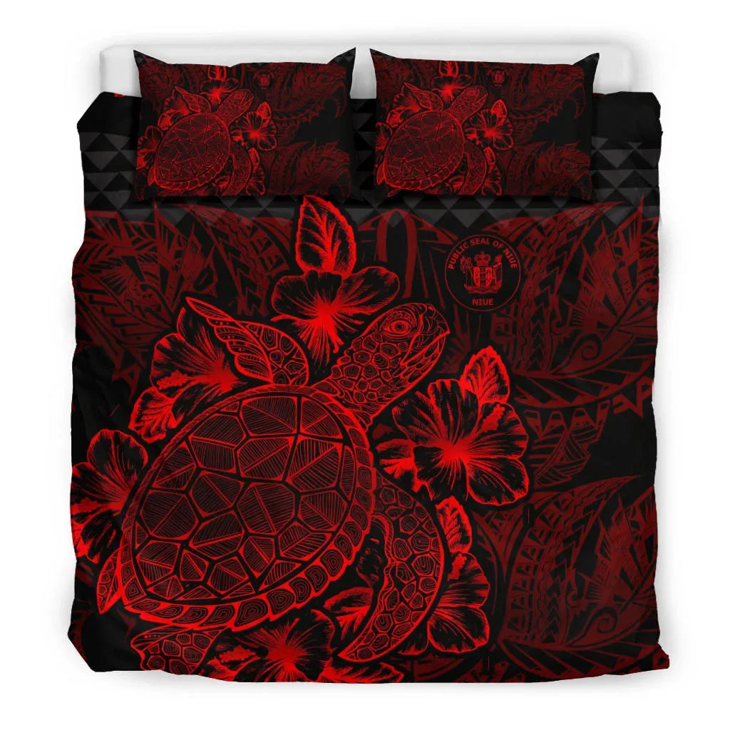 Polynesian Bedding Set - Niue Duvet Cover Set Red Color