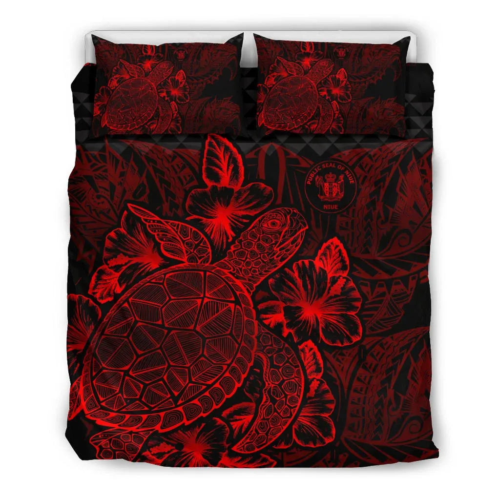 Polynesian Bedding Set - Niue Duvet Cover Set Red Color