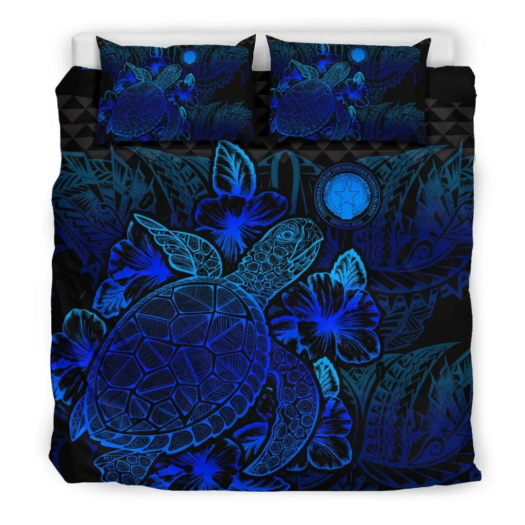 Polynesian Bedding Set - Northern Mariana Islands Duvet Cover Set Blue Color