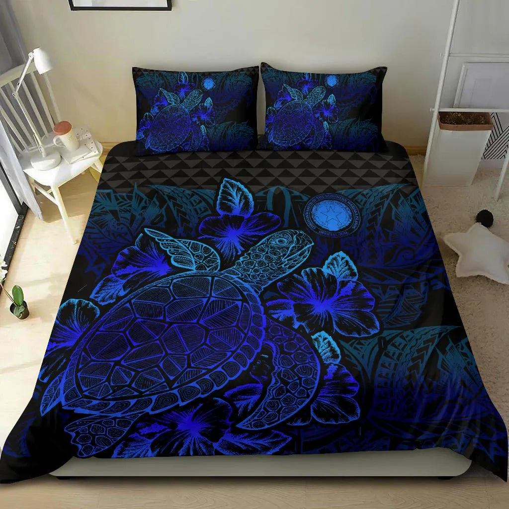 Polynesian Bedding Set - Northern Mariana Islands Duvet Cover Set Blue Color