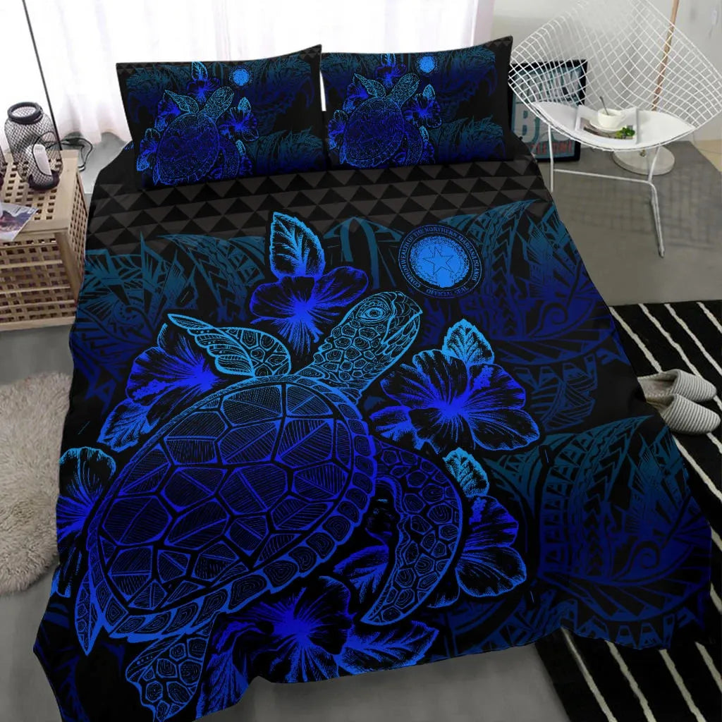 Polynesian Bedding Set - Northern Mariana Islands Duvet Cover Set Blue Color