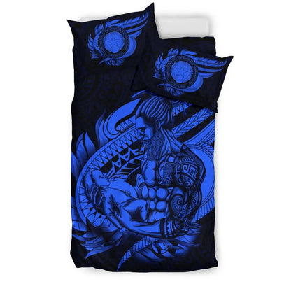 Polynesian Bedding Set - Northern Mariana Islands Duvet Cover Set Father And Son Blue