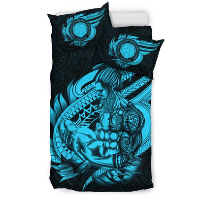 Polynesian Bedding Set - Northern Mariana Islands Duvet Cover Set Father And Son Emerald