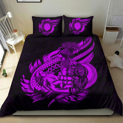 Polynesian Bedding Set - Northern Mariana Islands Duvet Cover Set Father And Son Purple