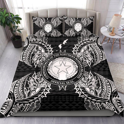 Polynesian Bedding Set - Northern Mariana Islands Duvet Cover Set Map Black