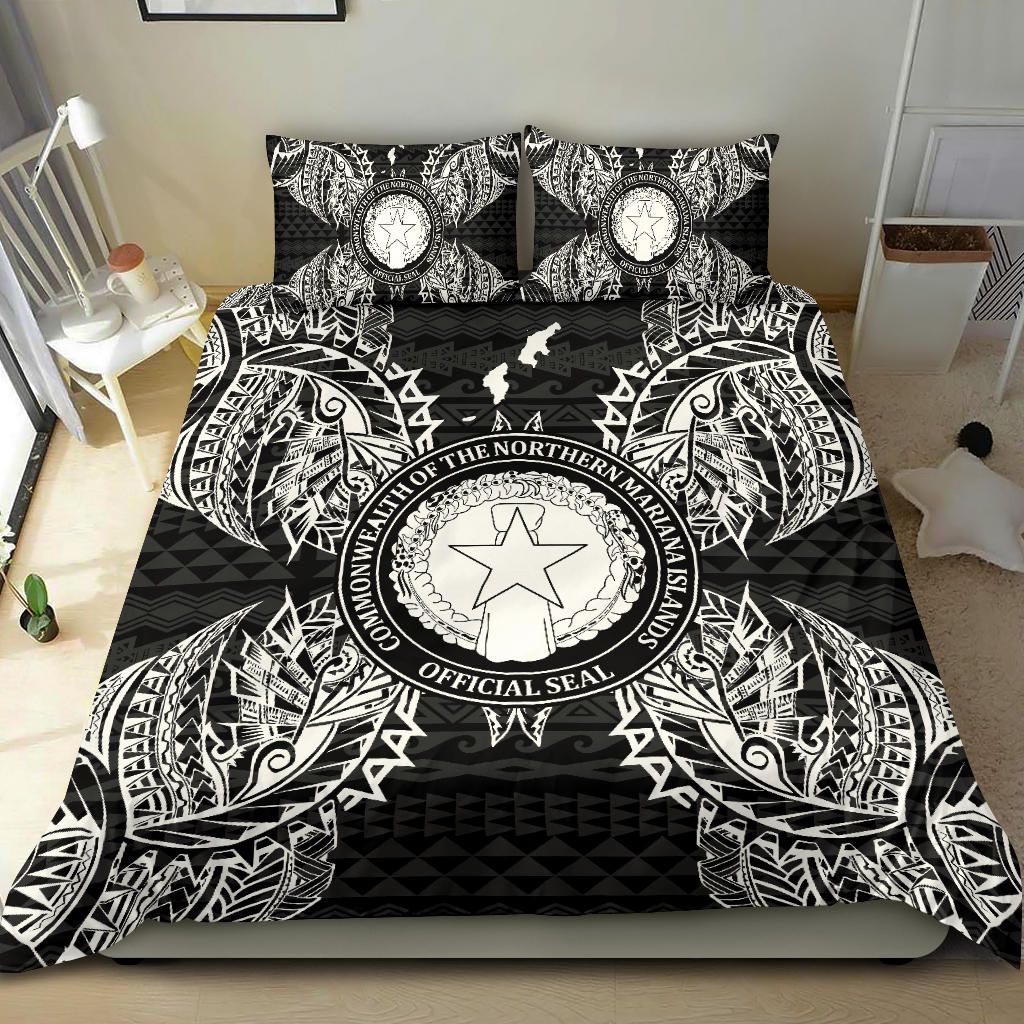 Polynesian Bedding Set - Northern Mariana Islands Duvet Cover Set Map Black