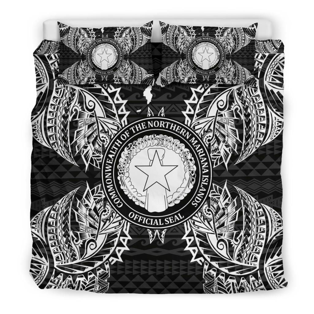 Polynesian Bedding Set - Northern Mariana Islands Duvet Cover Set Map Black