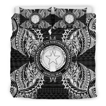 Polynesian Bedding Set - Northern Mariana Islands Duvet Cover Set Map Black