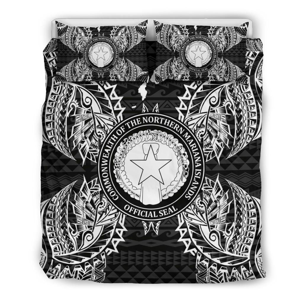Polynesian Bedding Set - Northern Mariana Islands Duvet Cover Set Map Black