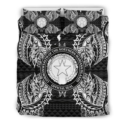 Polynesian Bedding Set - Northern Mariana Islands Duvet Cover Set Map Black