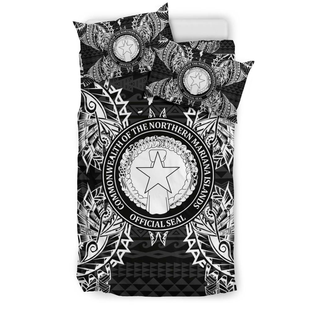 Polynesian Bedding Set - Northern Mariana Islands Duvet Cover Set Map Black