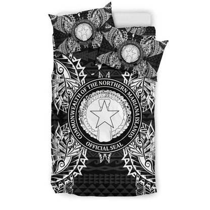 Polynesian Bedding Set - Northern Mariana Islands Duvet Cover Set Map Black
