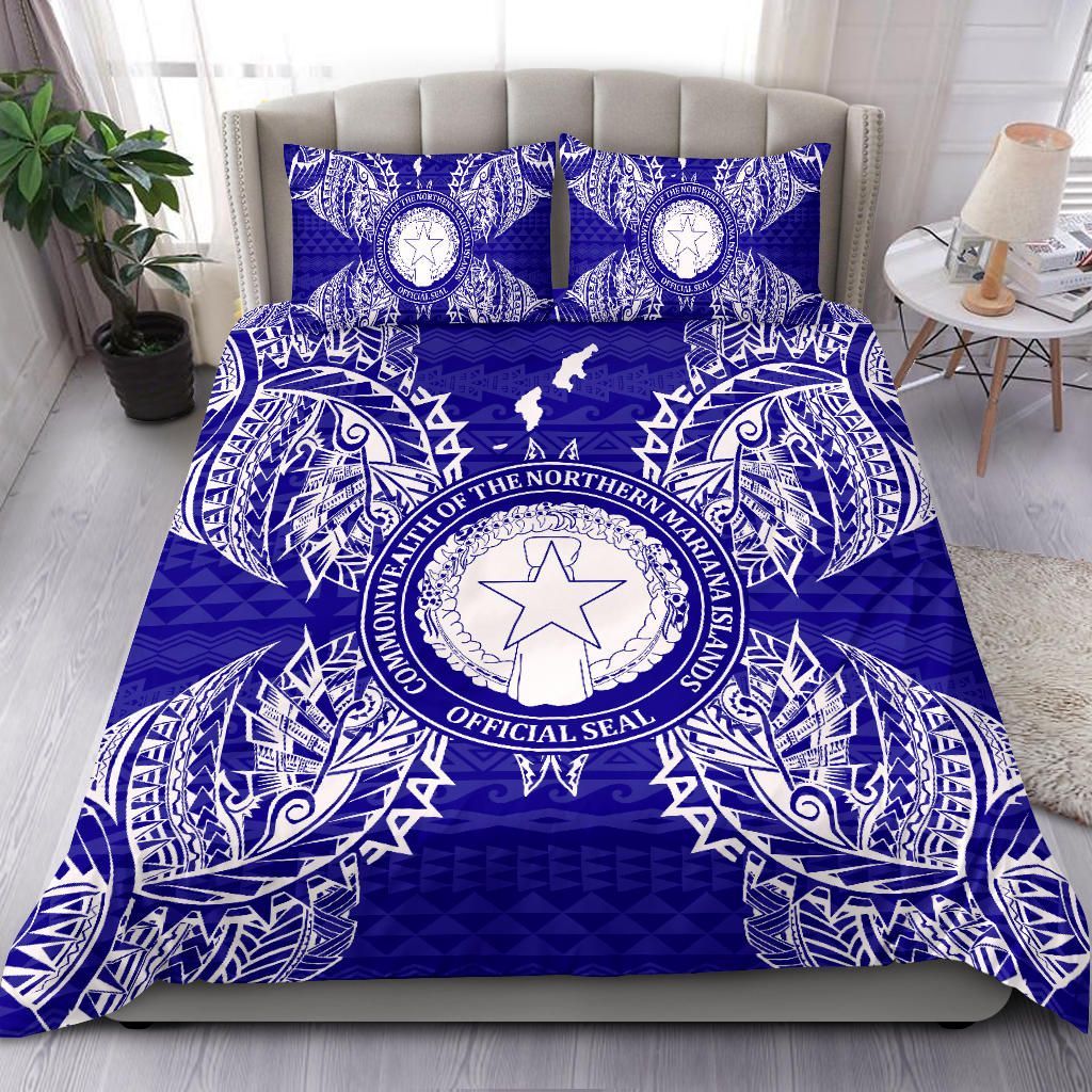 Polynesian Bedding Set - Northern Mariana Islands Duvet Cover Set Map Blue