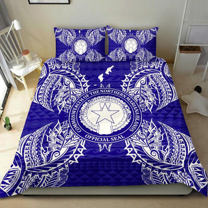 Polynesian Bedding Set - Northern Mariana Islands Duvet Cover Set Map Blue