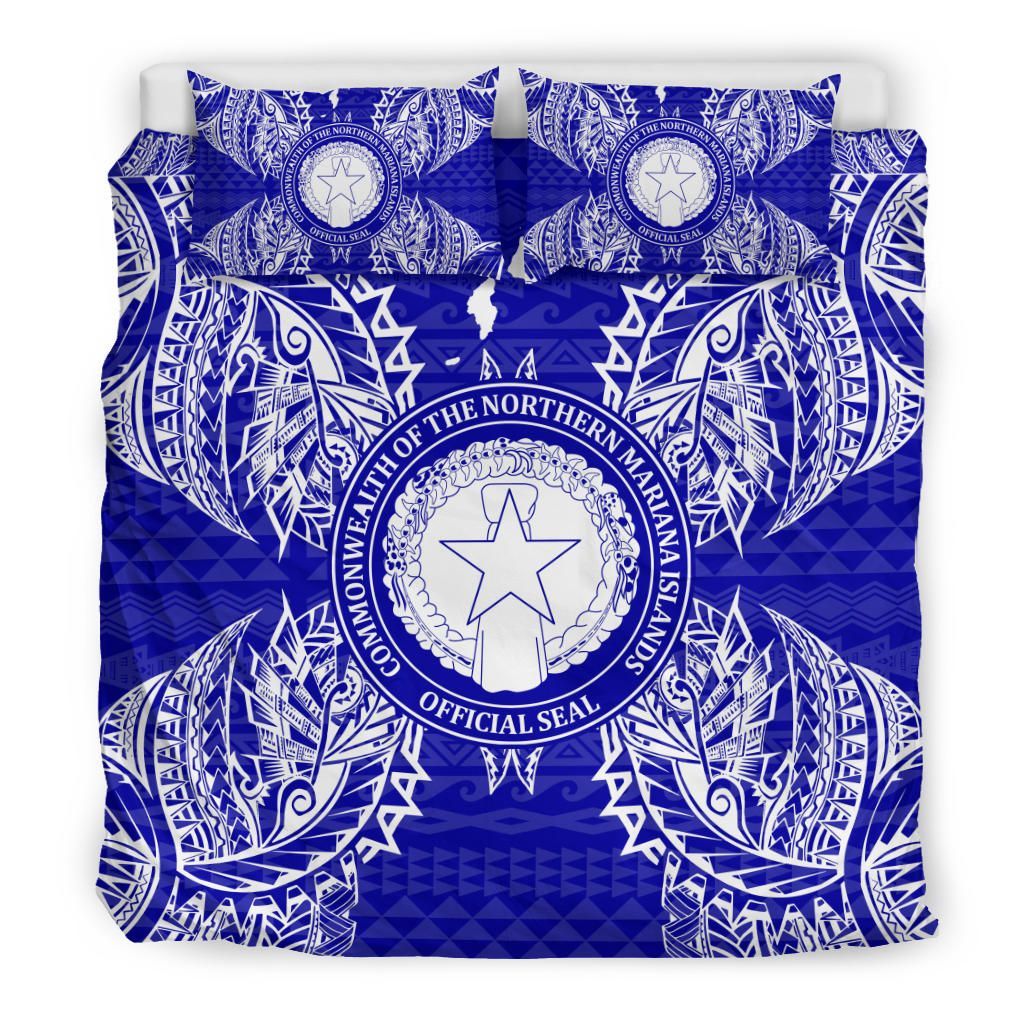Polynesian Bedding Set - Northern Mariana Islands Duvet Cover Set Map Blue