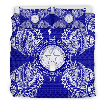 Polynesian Bedding Set - Northern Mariana Islands Duvet Cover Set Map Blue