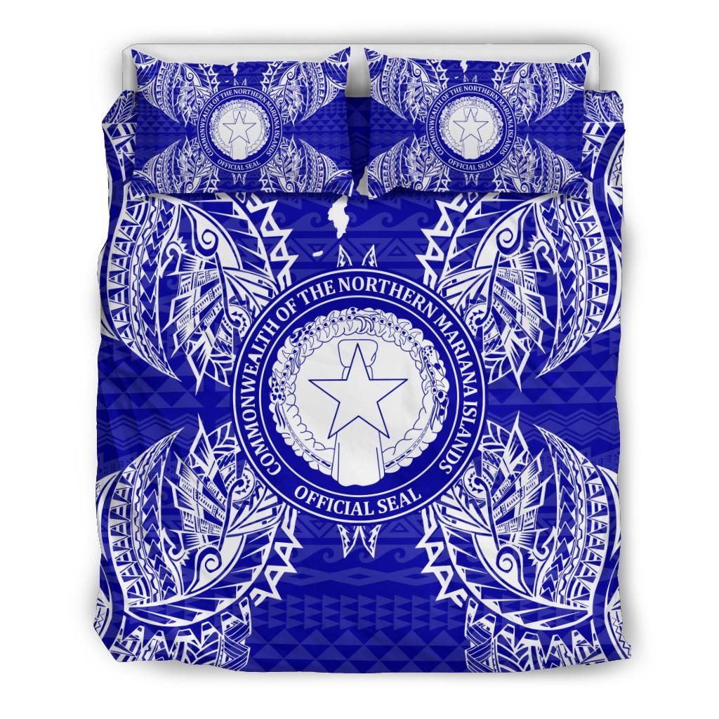 Polynesian Bedding Set - Northern Mariana Islands Duvet Cover Set Map Blue