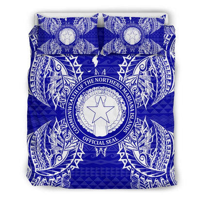 Polynesian Bedding Set - Northern Mariana Islands Duvet Cover Set Map Blue