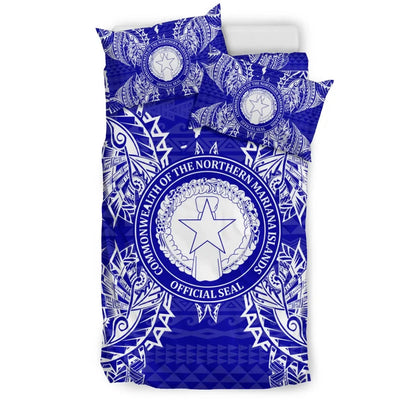 Polynesian Bedding Set - Northern Mariana Islands Duvet Cover Set Map Blue