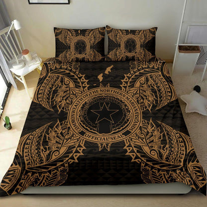 Polynesian Bedding Set - Northern Mariana Islands Duvet Cover Set Map Gold