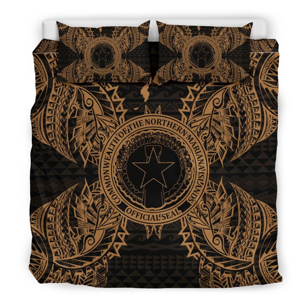 Polynesian Bedding Set - Northern Mariana Islands Duvet Cover Set Map Gold