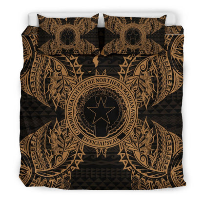 Polynesian Bedding Set - Northern Mariana Islands Duvet Cover Set Map Gold