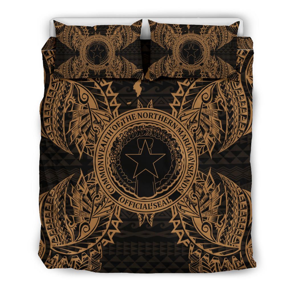 Polynesian Bedding Set - Northern Mariana Islands Duvet Cover Set Map Gold