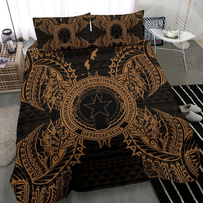 Polynesian Bedding Set - Northern Mariana Islands Duvet Cover Set Map Gold