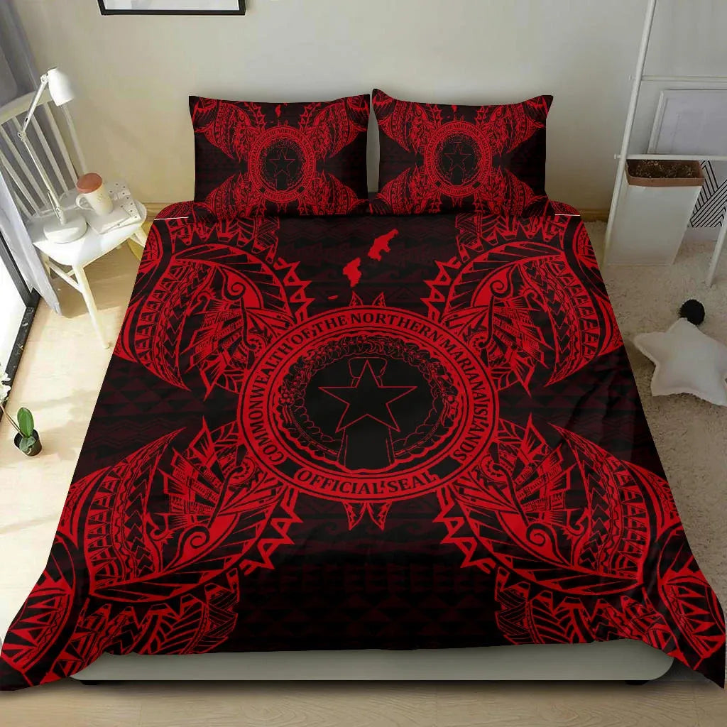Polynesian Bedding Set - Northern Mariana Islands Duvet Cover Set Map Red