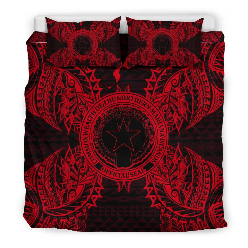 Polynesian Bedding Set - Northern Mariana Islands Duvet Cover Set Map Red